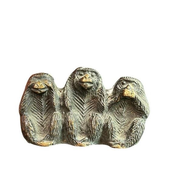 Metal Monkey- 3 wise monkeys- see no evils speak no evil hear no evil - Picture 2 of 7
